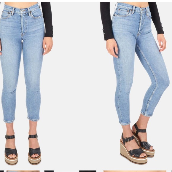 Re/Done Denim High Rise Ankle Crop Stretch Size 24 - Picture 1 of 7